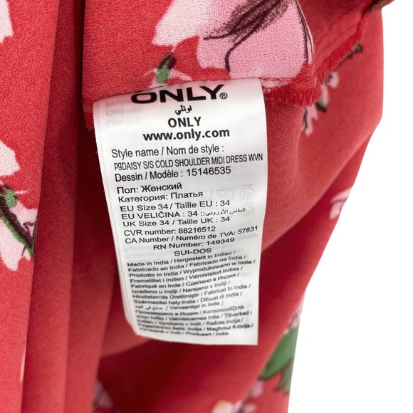 PIGALLE Daisy Red Floral Cold Shoulder Tie Midi Dress - Picture 6 of 8